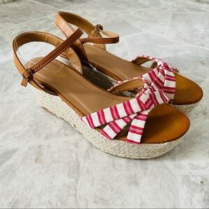 NWOT BAMBOO red striped espadrille platform summer sandals Size 8.5